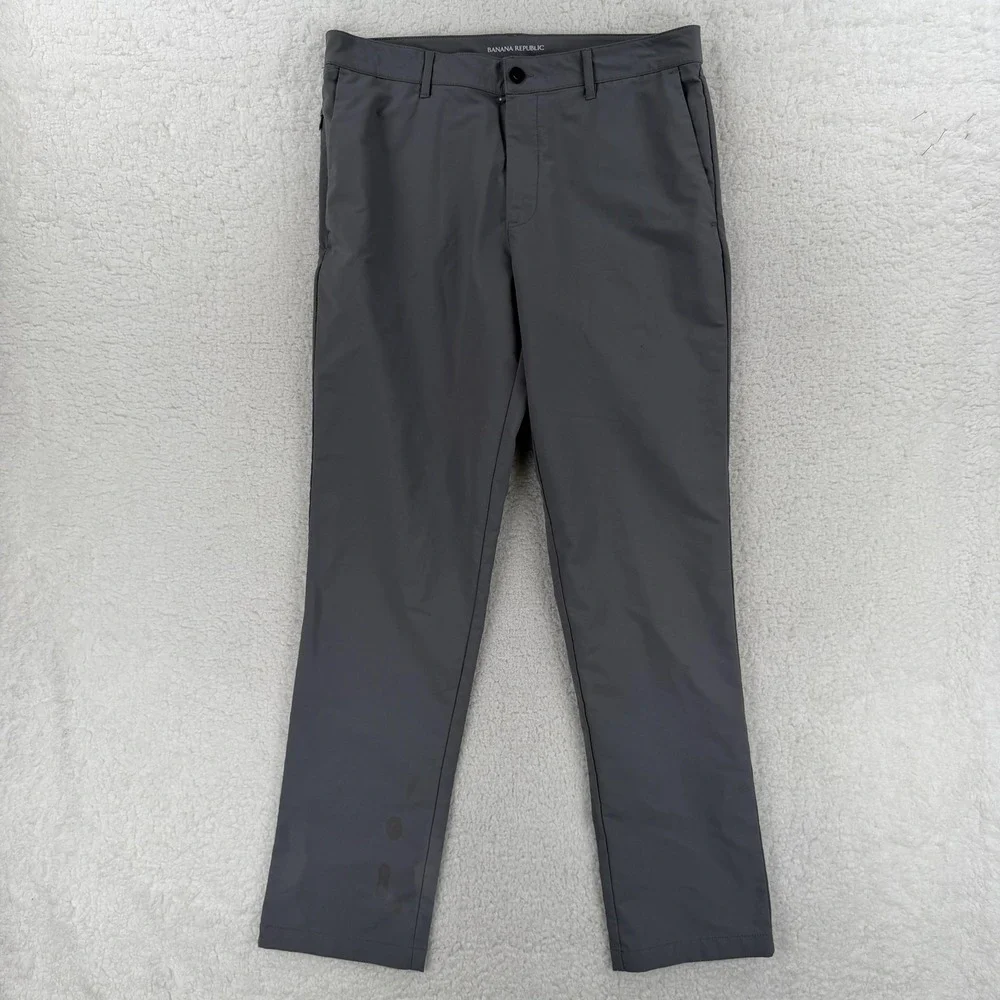 Banana‎ Republic Pants Mens 34x32 Gray Polyester Chino Straight Leg Tech Office
